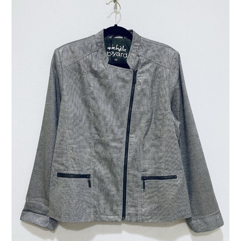 Michele Boyard Jacket Womens 46 Silver Metallic Moto Linen Cotton Grunge Boho